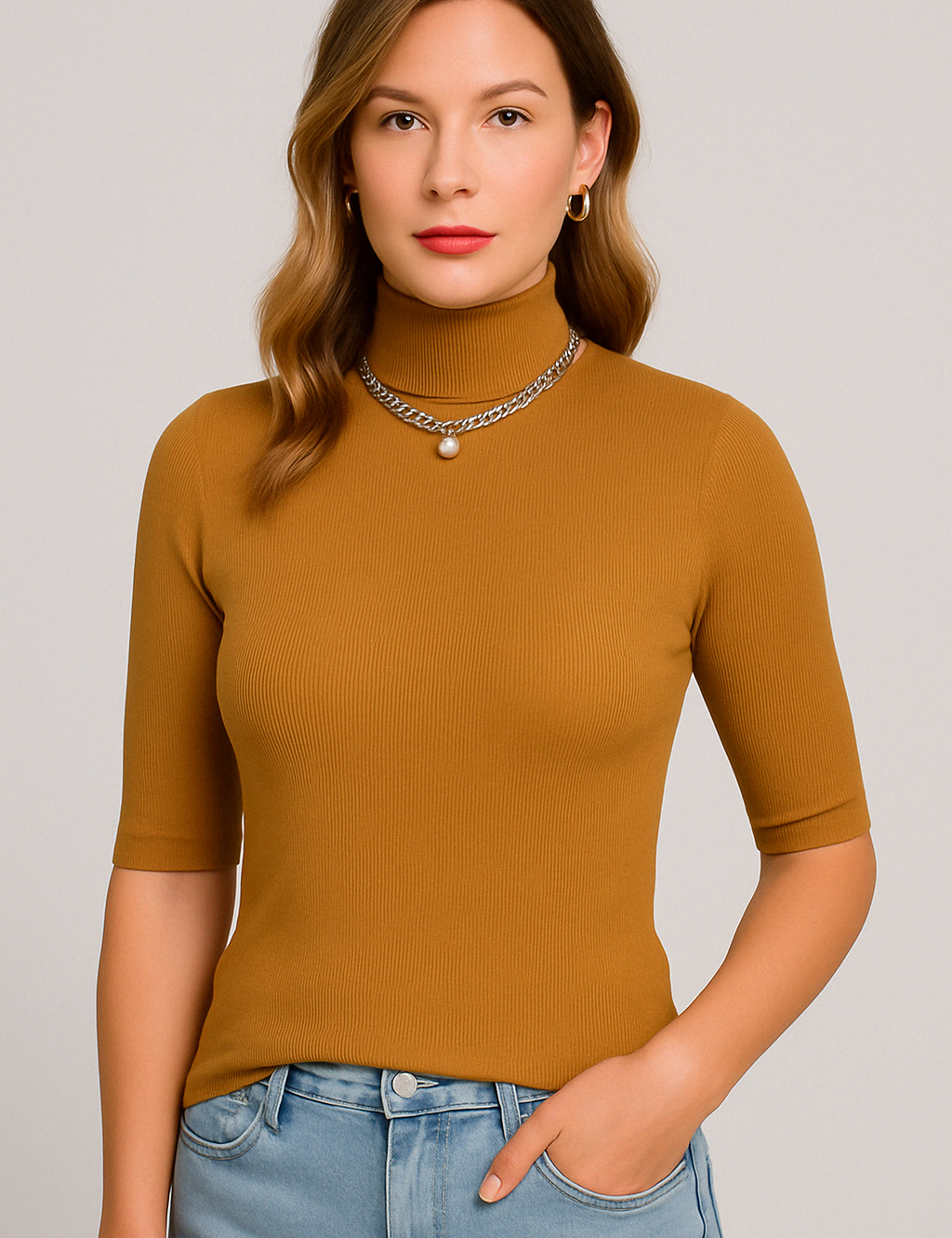 Women's Turtleneck Short Sleeve T-Shirt - Slim Fit Casual Women's T-Shirts