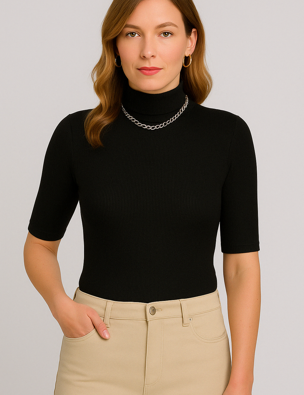 Women's Turtleneck Short Sleeve T-Shirt - Slim Fit Casual Women's T-Shirts