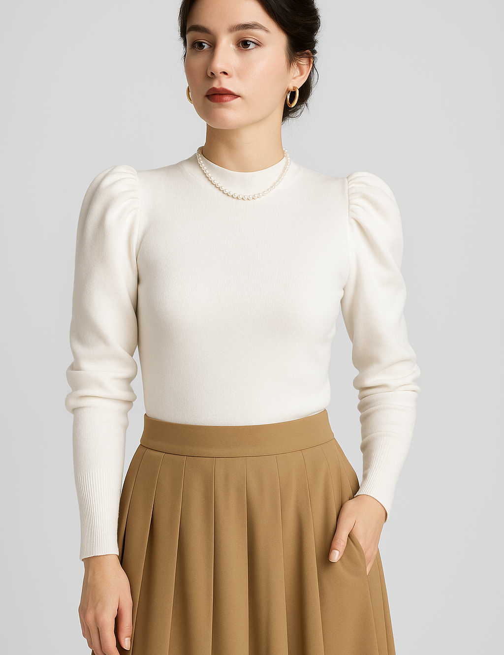 Women's Turtleneck Sweater with Puff Sleeves