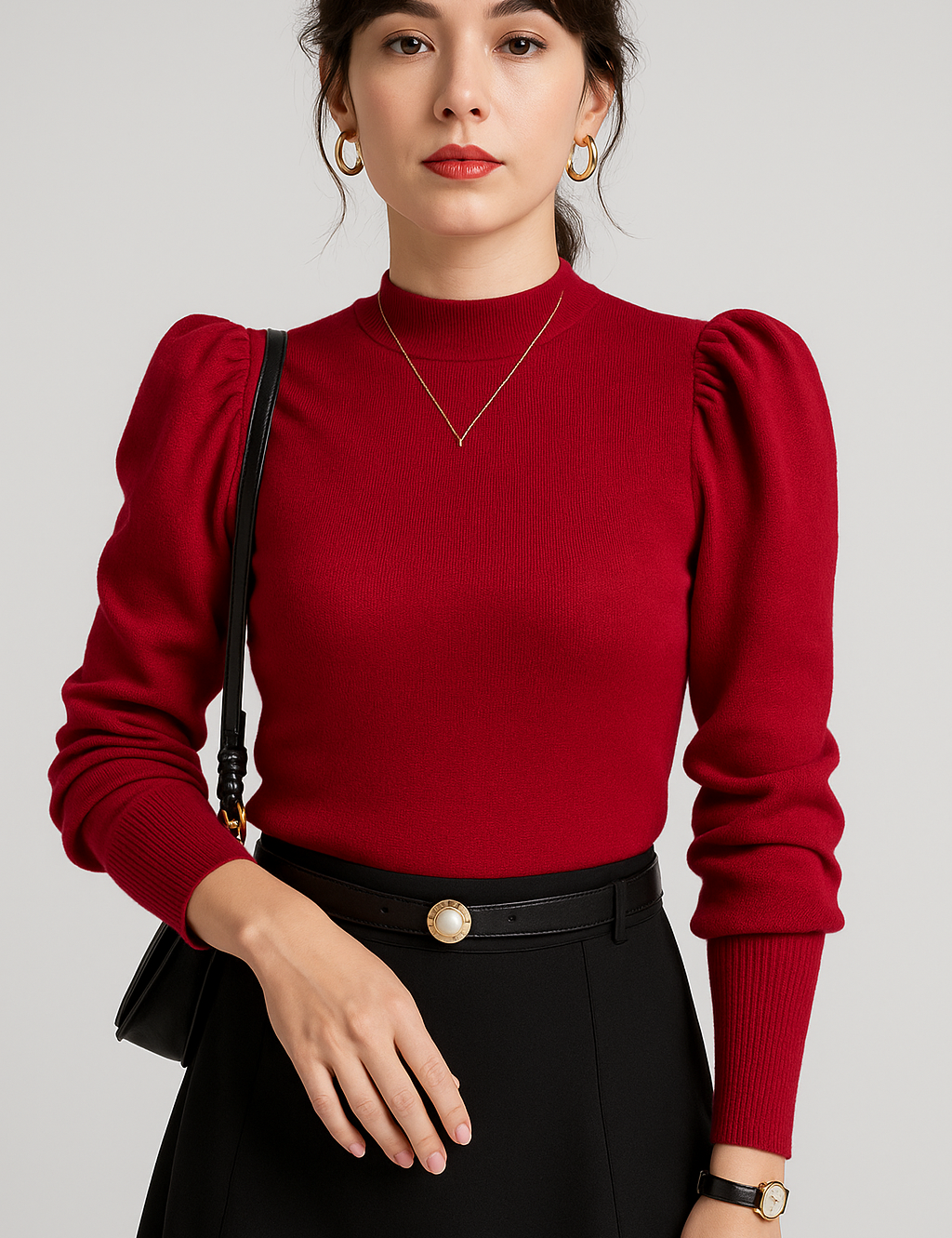 Women's Turtleneck Sweater with Puff Sleeves