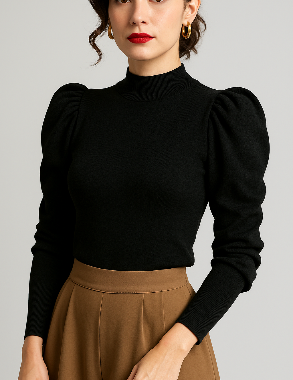 Women's Turtleneck Sweater with Puff Sleeves