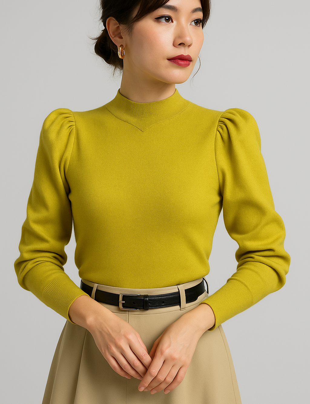 Women's Turtleneck Sweater with Puff Sleeves
