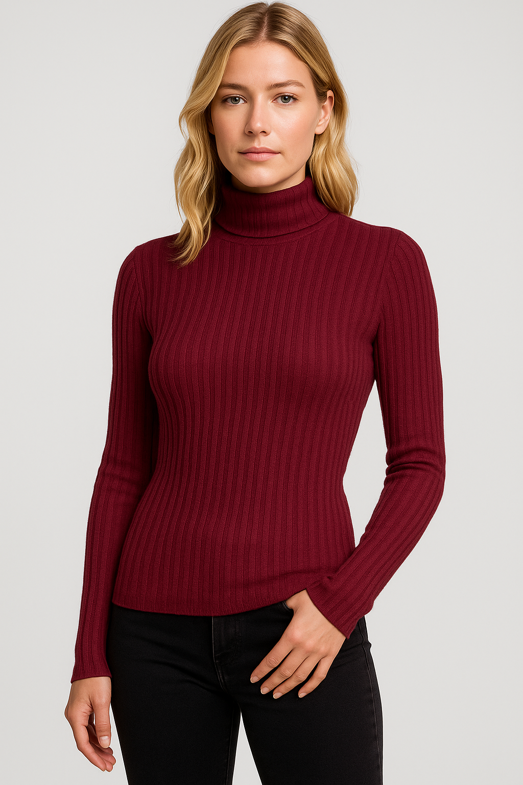 Women's Turtleneck Sweater - Elegant Soft Knitted Slim Fit Pullover