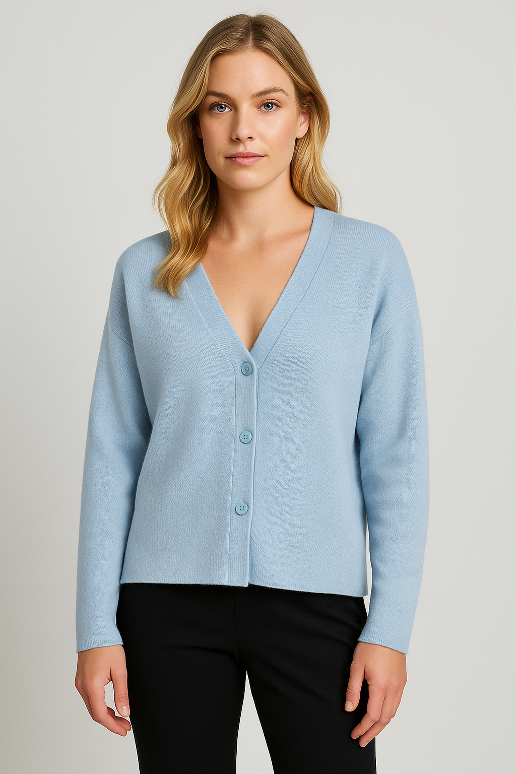 Women's Fitted Knit Cardigan Sweater with V-Neck and Side Split Hem
