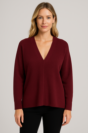 Women's Fitted Knit Cardigan Sweater with V-Neck and Side Split Hem