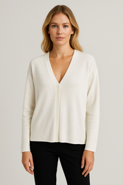 Women's Fitted Knit Cardigan Sweater with V-Neck and Side Split Hem