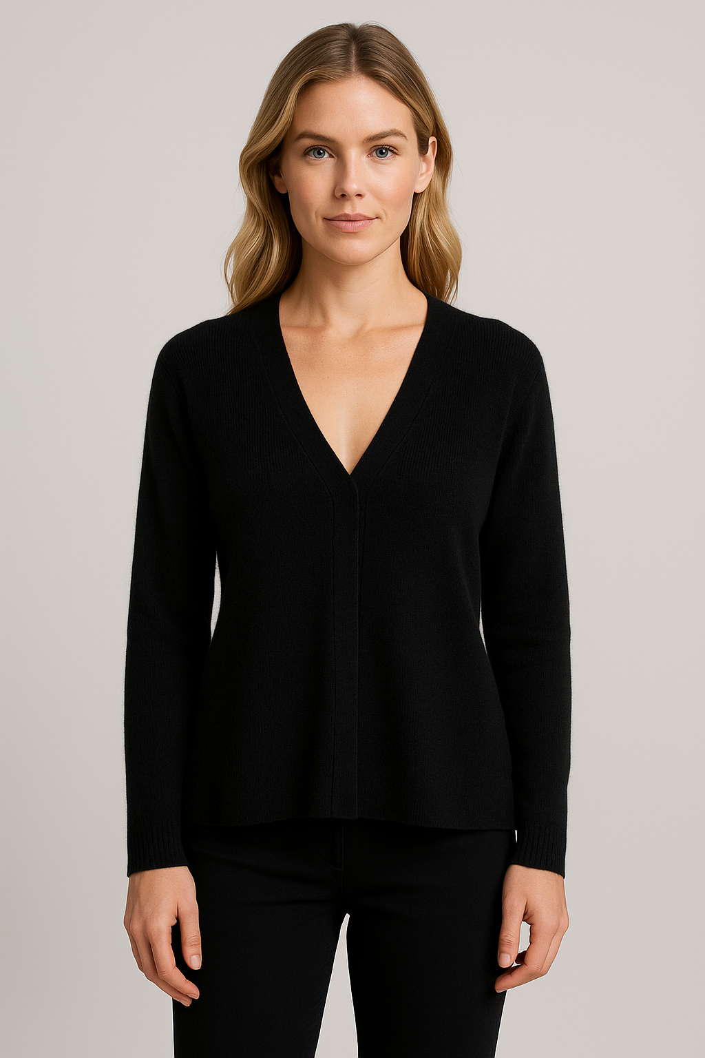 Women's Fitted Knit Cardigan Sweater with V-Neck and Side Split Hem