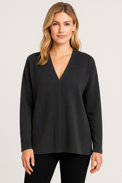 Women's Fitted Knit Cardigan Sweater with V-Neck and Side Split Hem