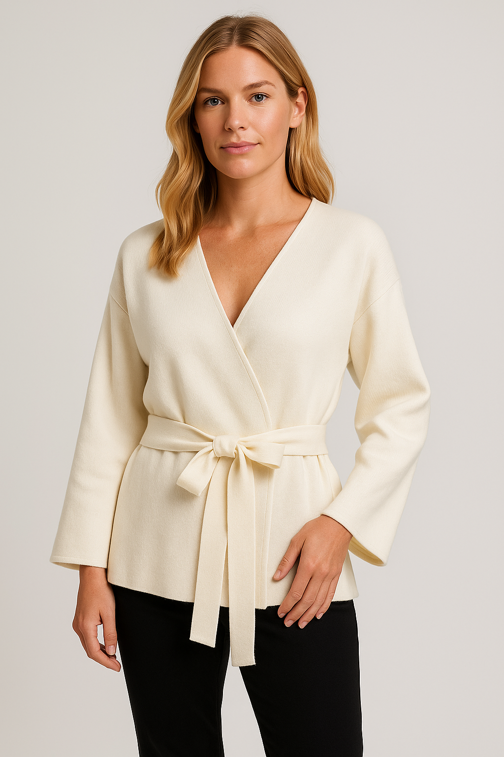 Women's Slim Fit Cardigan Sweater with V Neck and Sashes for Autumn