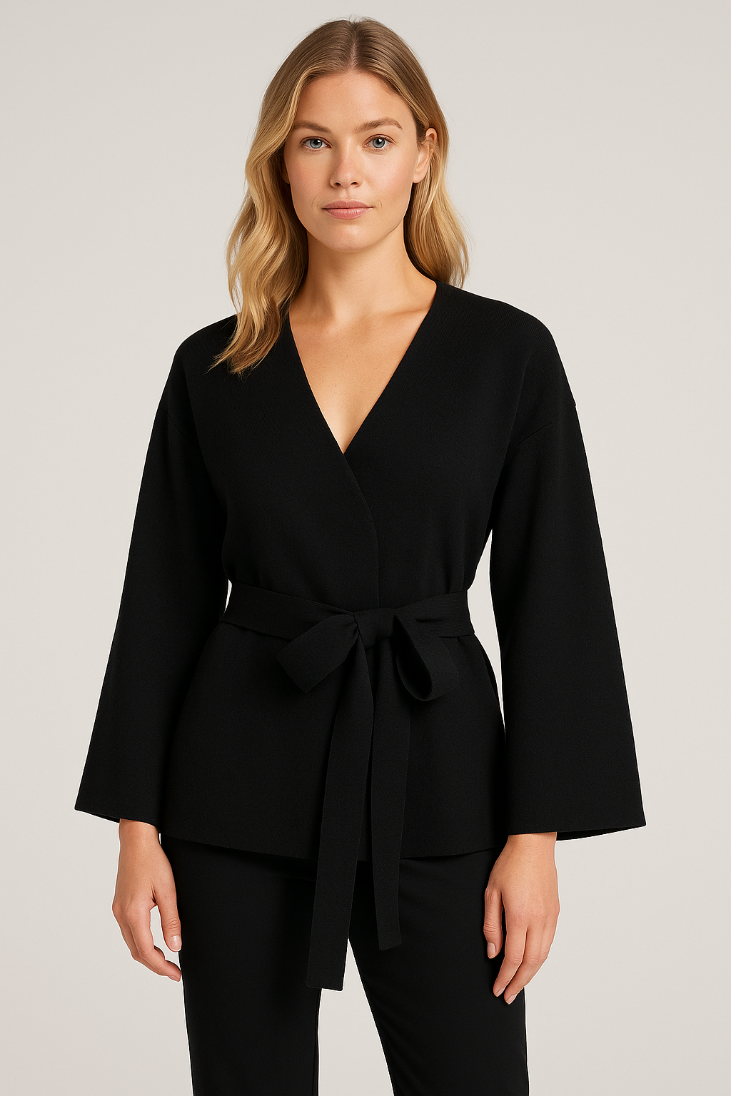 Women's Slim Fit Cardigan Sweater with V Neck and Sashes for Autumn