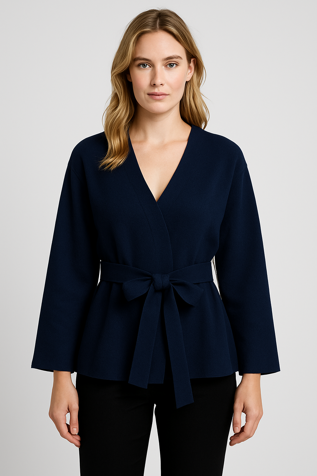 Women's Slim Fit Cardigan Sweater with V Neck and Sashes for Autumn