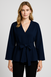 Women's Slim Fit Cardigan Sweater with V Neck and Sashes for Autumn