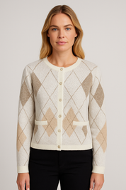 Women's Long Knitted Cardigan Sweater with Pearl Embellishments