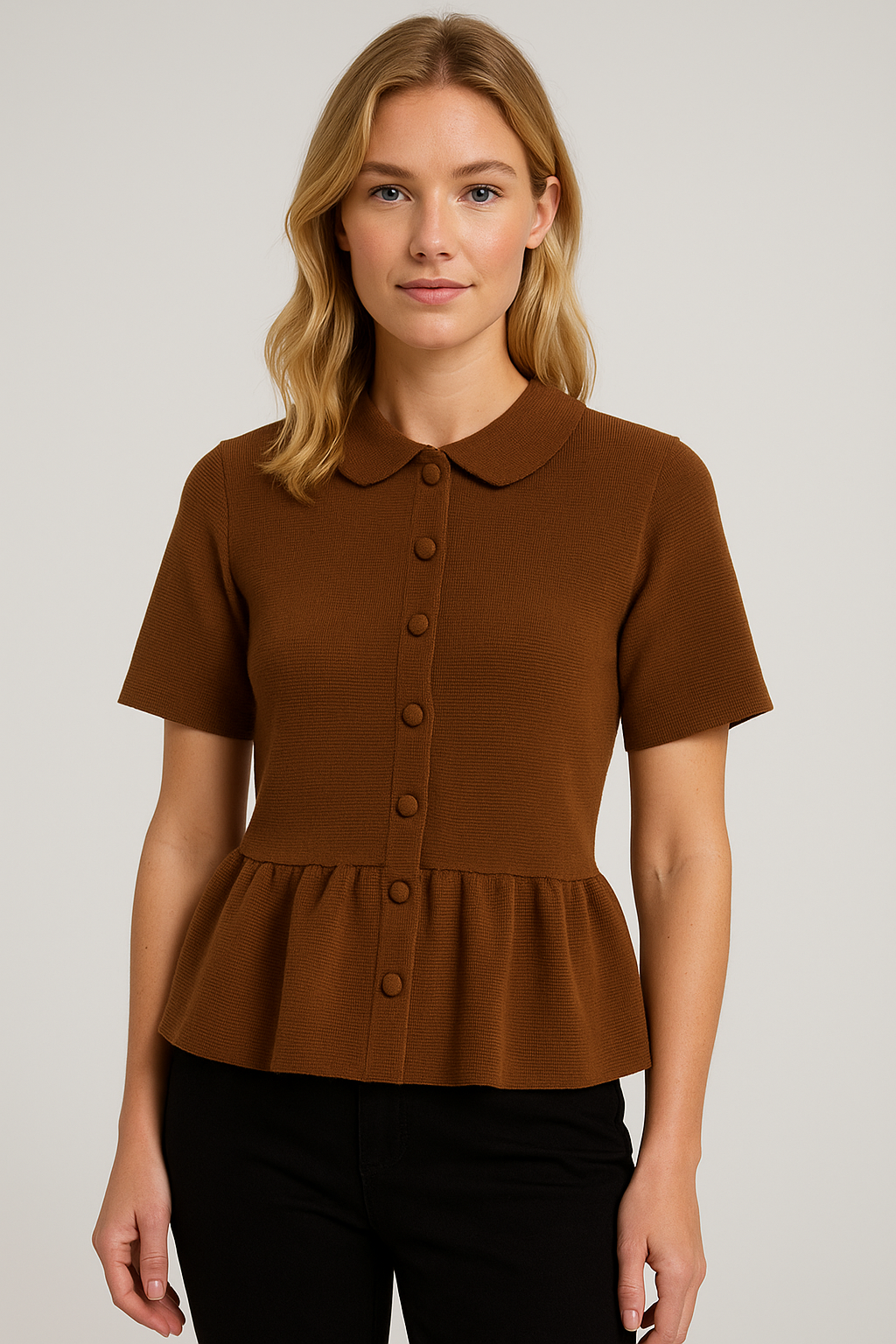 Women's Knitted Jacket with Collar and Long Sleeves for Casual and Business Wear