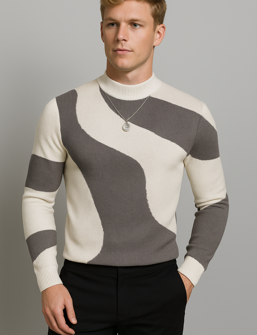 Trendy Slim-Fit Half Turtleneck Sweater for Modern Men