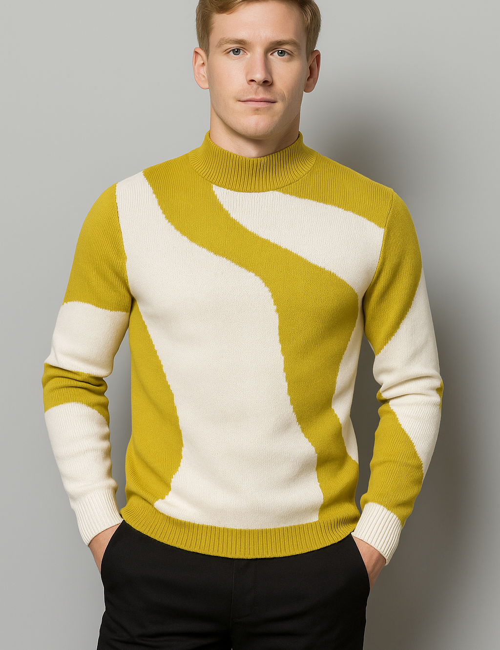 Trendy Slim-Fit Half Turtleneck Sweater for Modern Men