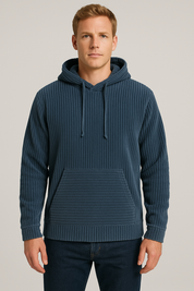 Stylish Men's Hooded Sweater - Cozy Cord Fabric & Casual Design