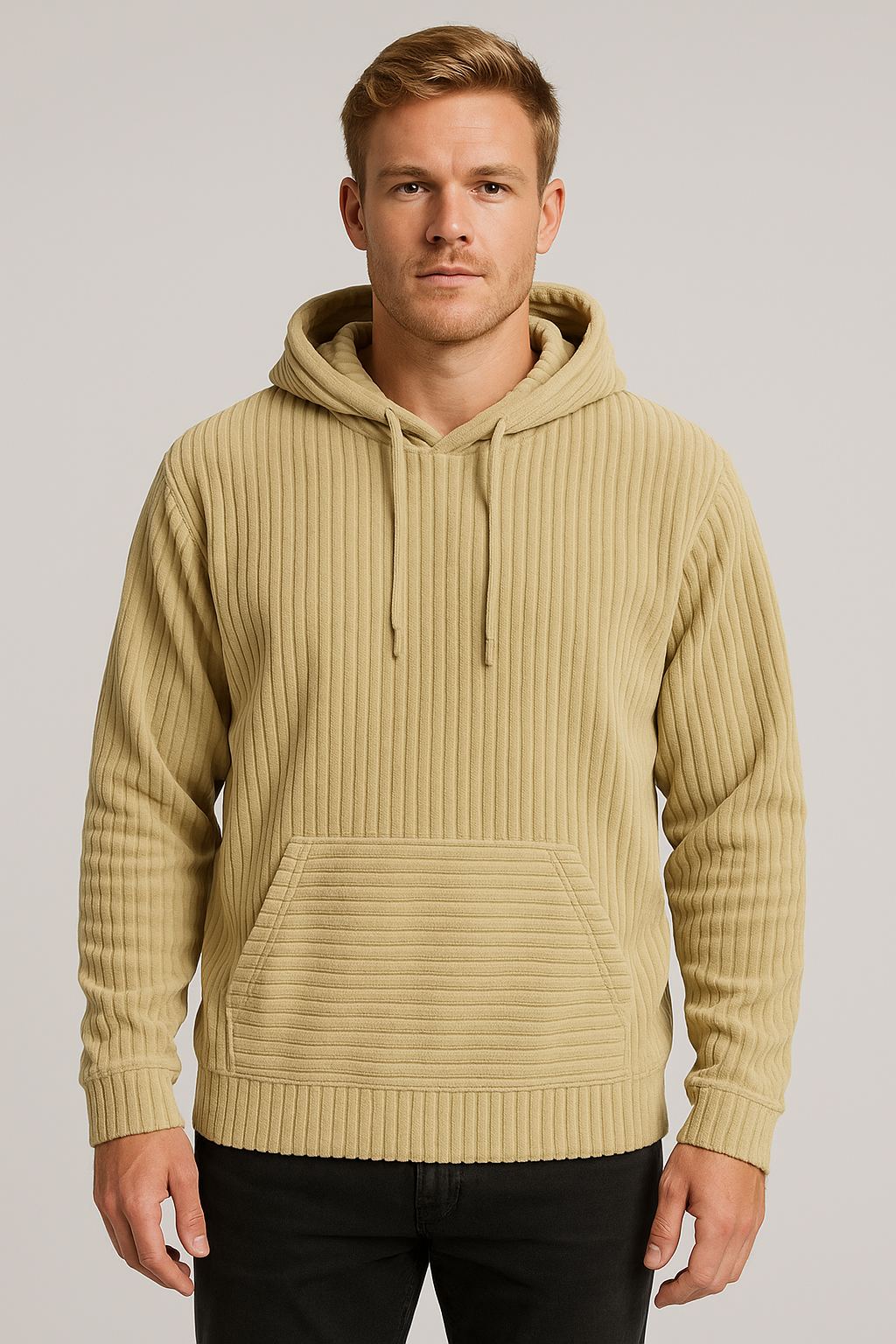 Stylish Men's Hooded Sweater - Cozy Cord Fabric & Casual Design