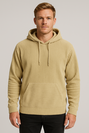 Stylish Men's Hooded Sweater - Cozy Cord Fabric & Casual Design