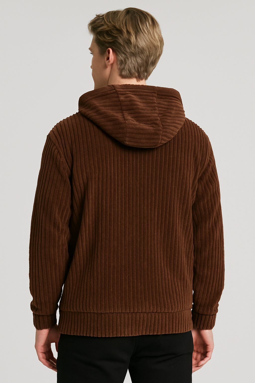 Stylish Men's Hooded Sweater - Cozy Cord Fabric & Casual Design