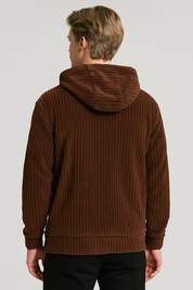 Stylish Men's Hooded Sweater - Cozy Cord Fabric & Casual Design