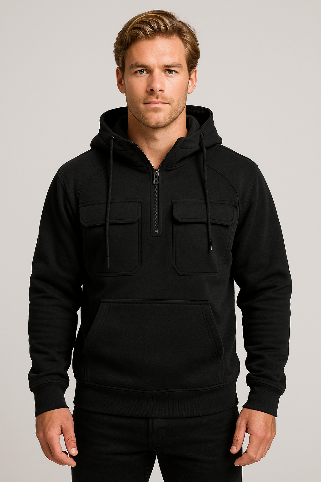 Versatile Men's Half-Zip Hoodie for Casual Comfort