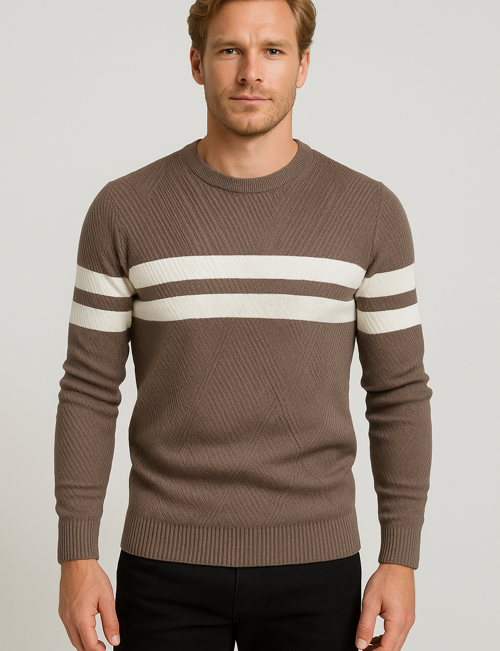 Stylish Striped Slim-Fit Knit Sweater for Modern Elegance