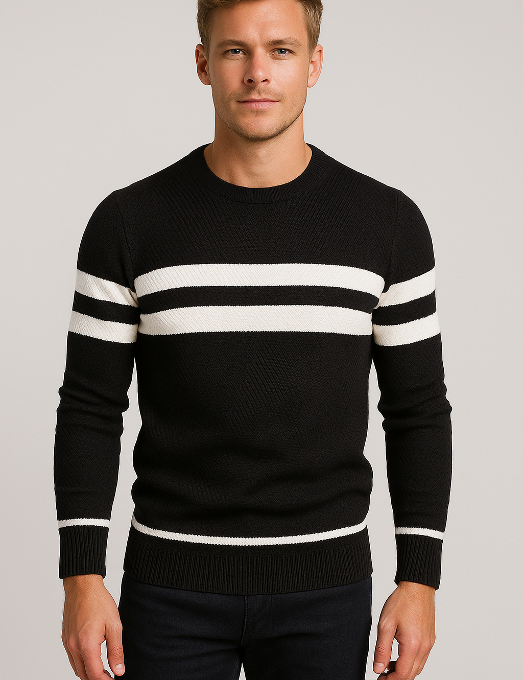 Stylish Striped Slim-Fit Knit Sweater for Modern Elegance