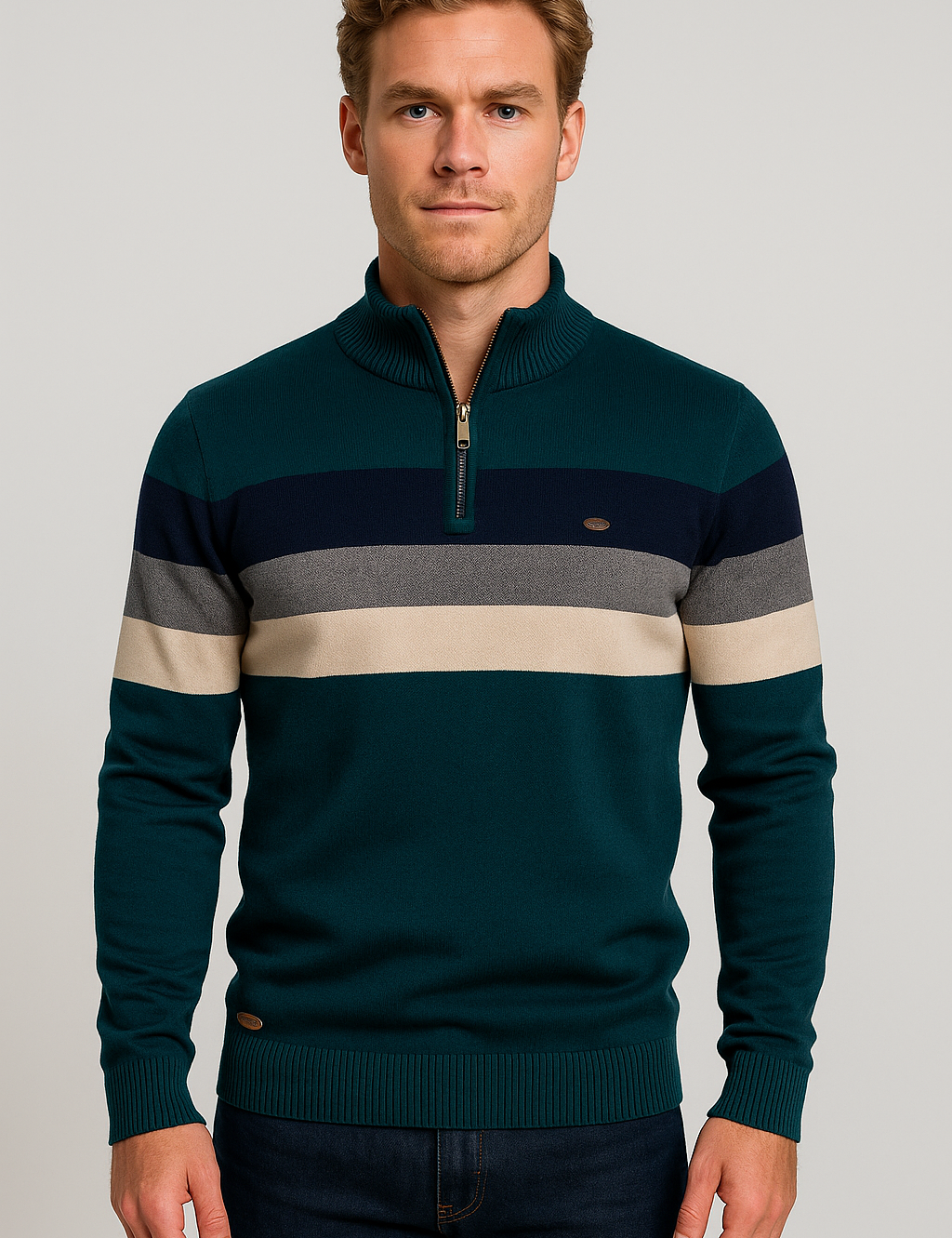 Stylish Striped Half-Zip Sweater for Effortless Elegance