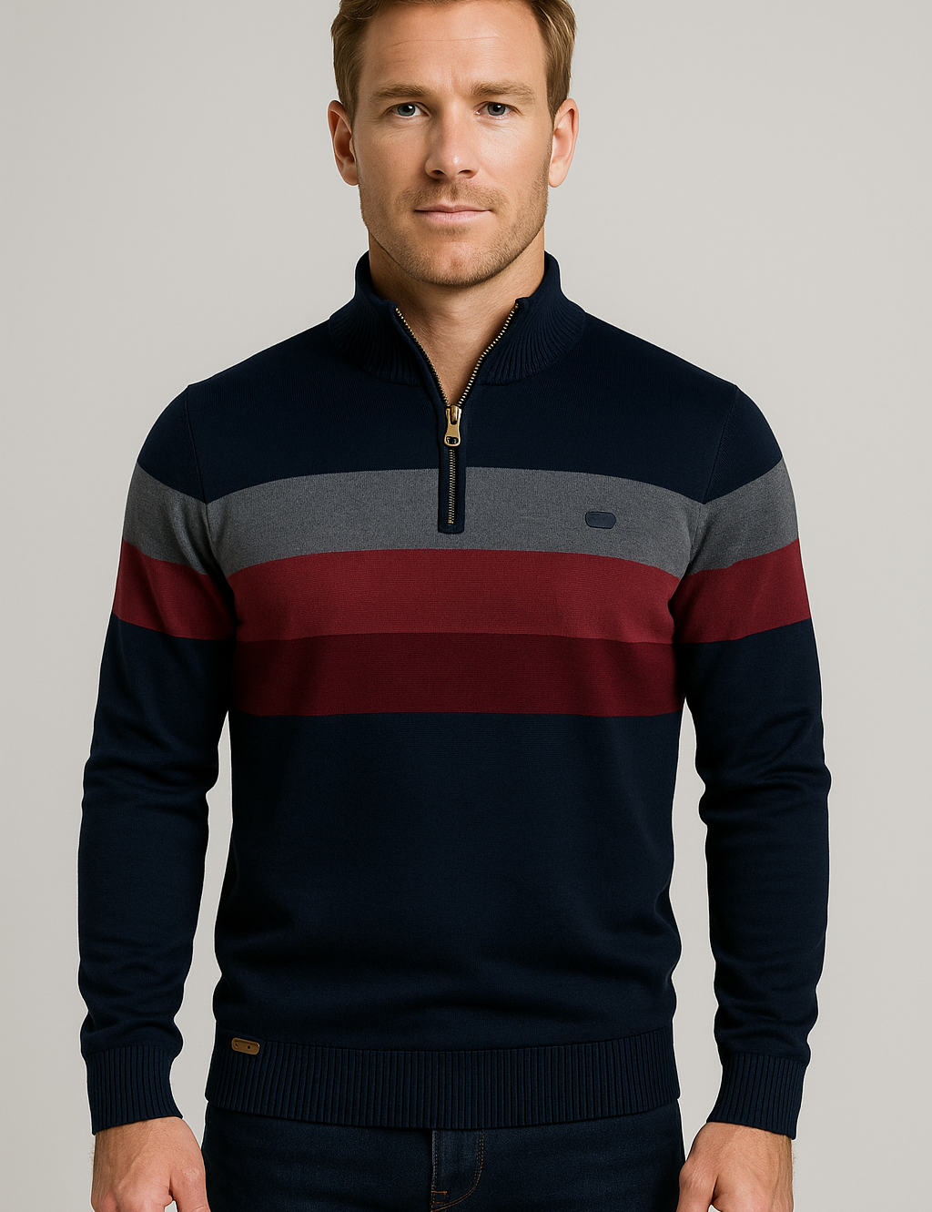 Stylish Striped Half-Zip Sweater for Effortless Elegance