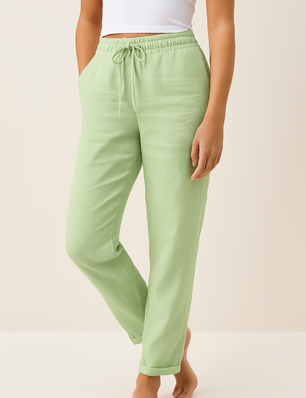 Variant image for Women's White Linen Pants - Stylish and Comfortable Casual Trousers-1