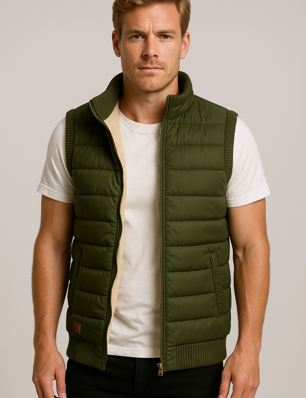 Men's Puffer Vest, Quilted Down Sleeveless Vest with Sherpa Lining and Pockets