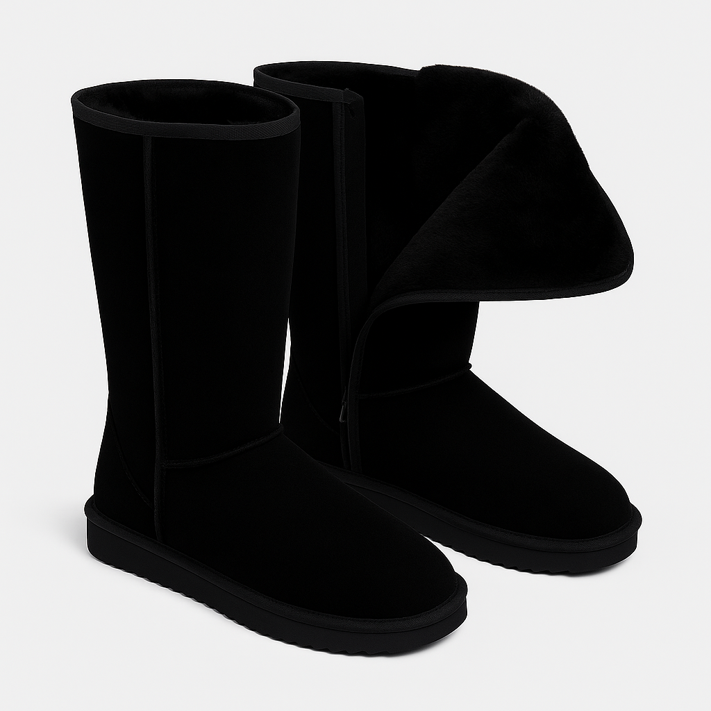 Women's Suede Winter Boots with Sheepskin Lining - Waterproof & Non-Slip