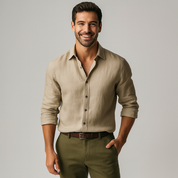 Men's Long Sleeve Vintage Linen Shirt - Breathable & Relaxed Fit