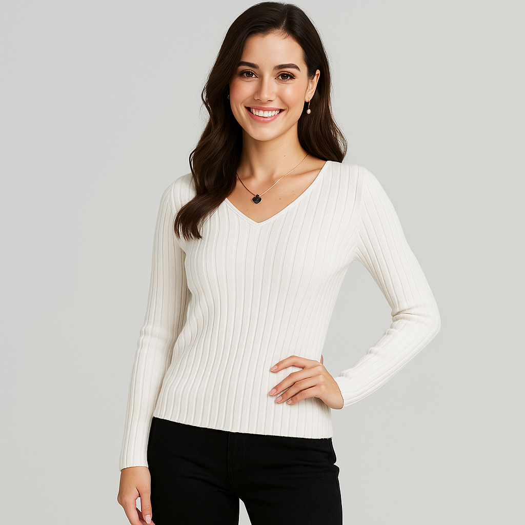 Women's V-Neck Long Sleeve Pullover Top - Stylish Blouse for Women