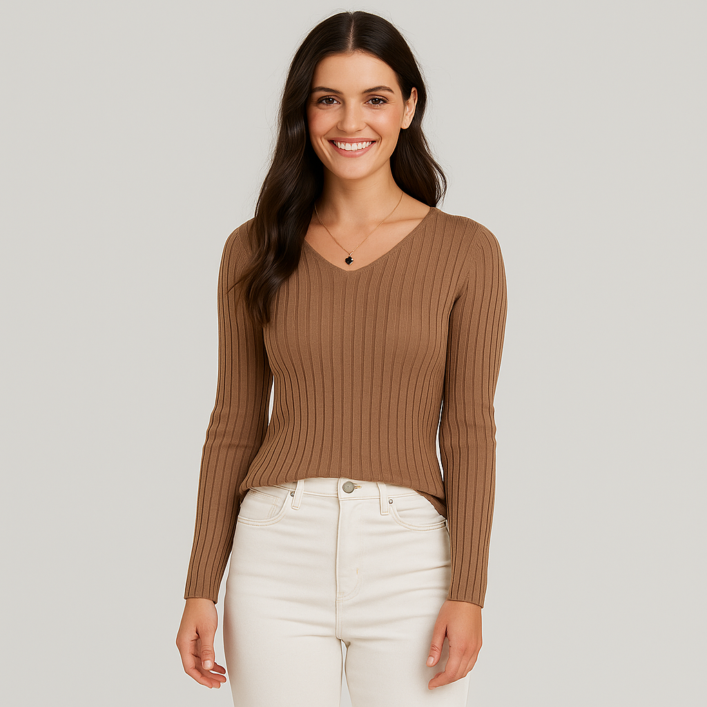 Women's V-Neck Long Sleeve Pullover Top - Stylish Blouse for Women