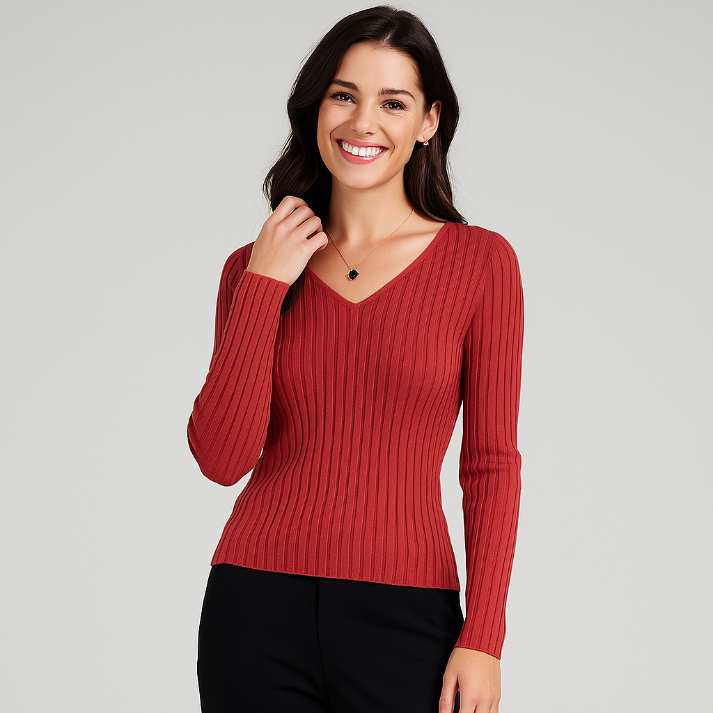 Women's V-Neck Long Sleeve Pullover Top - Stylish Blouse for Women