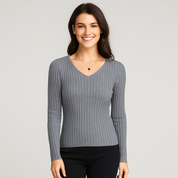 Women's V-Neck Long Sleeve Pullover Top - Stylish Blouse for Women