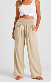 Women's Wide Leg Pants - Flattering Mid-Rise Fit with Functional Pockets