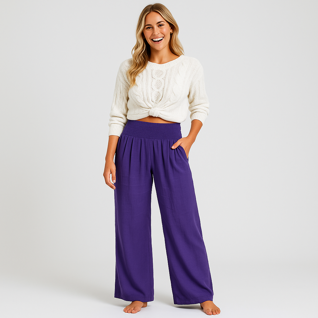 Women's Wide Leg Pants - Flattering Mid-Rise Fit with Functional Pockets