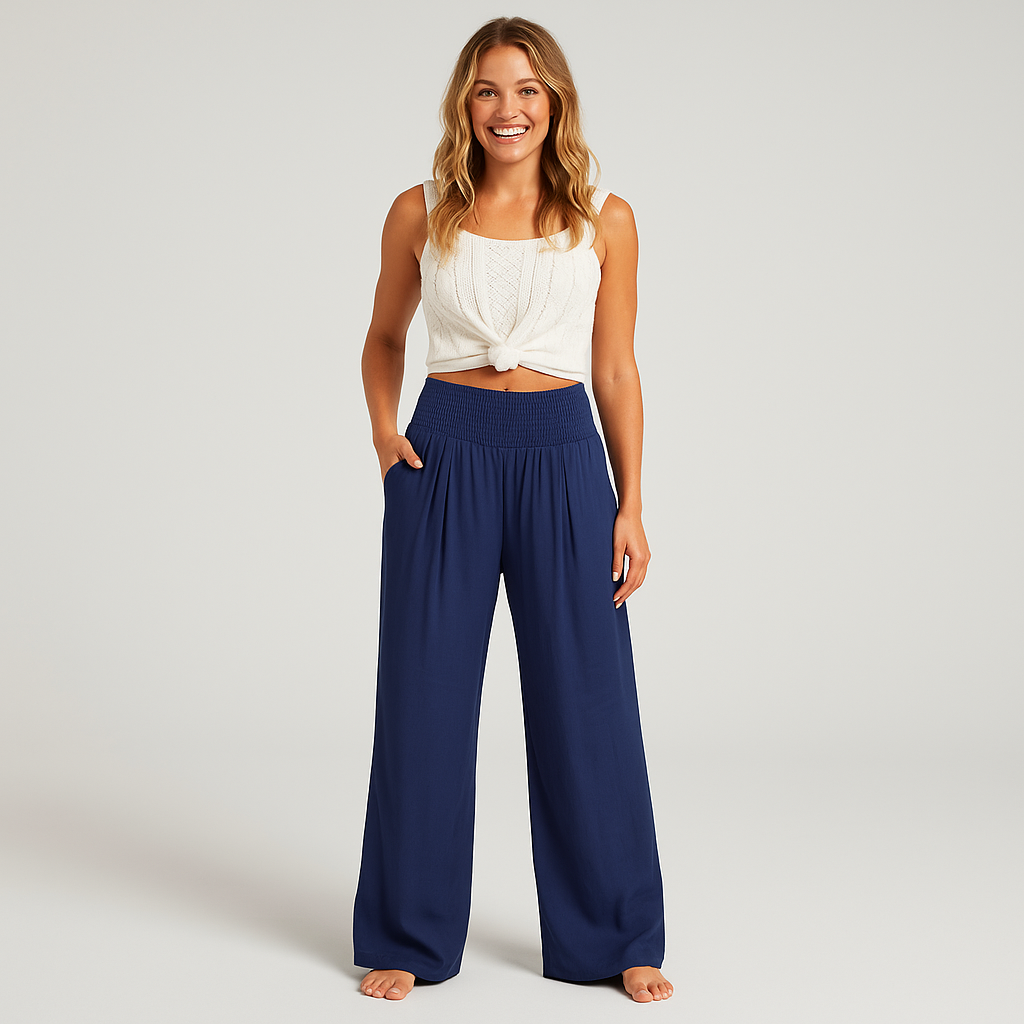 Women's Wide Leg Pants - Flattering Mid-Rise Fit with Functional Pockets