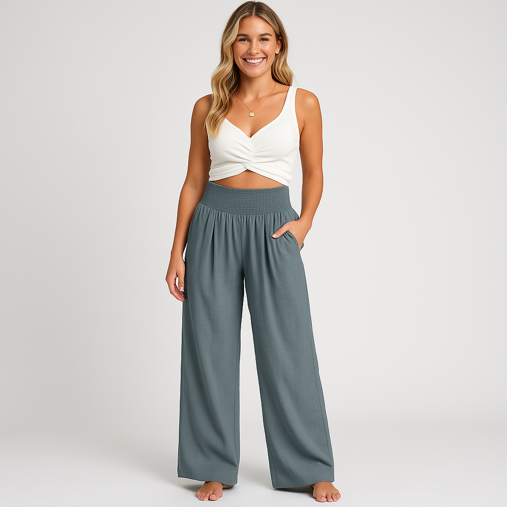 Women's Wide Leg Pants - Flattering Mid-Rise Fit with Functional Pockets