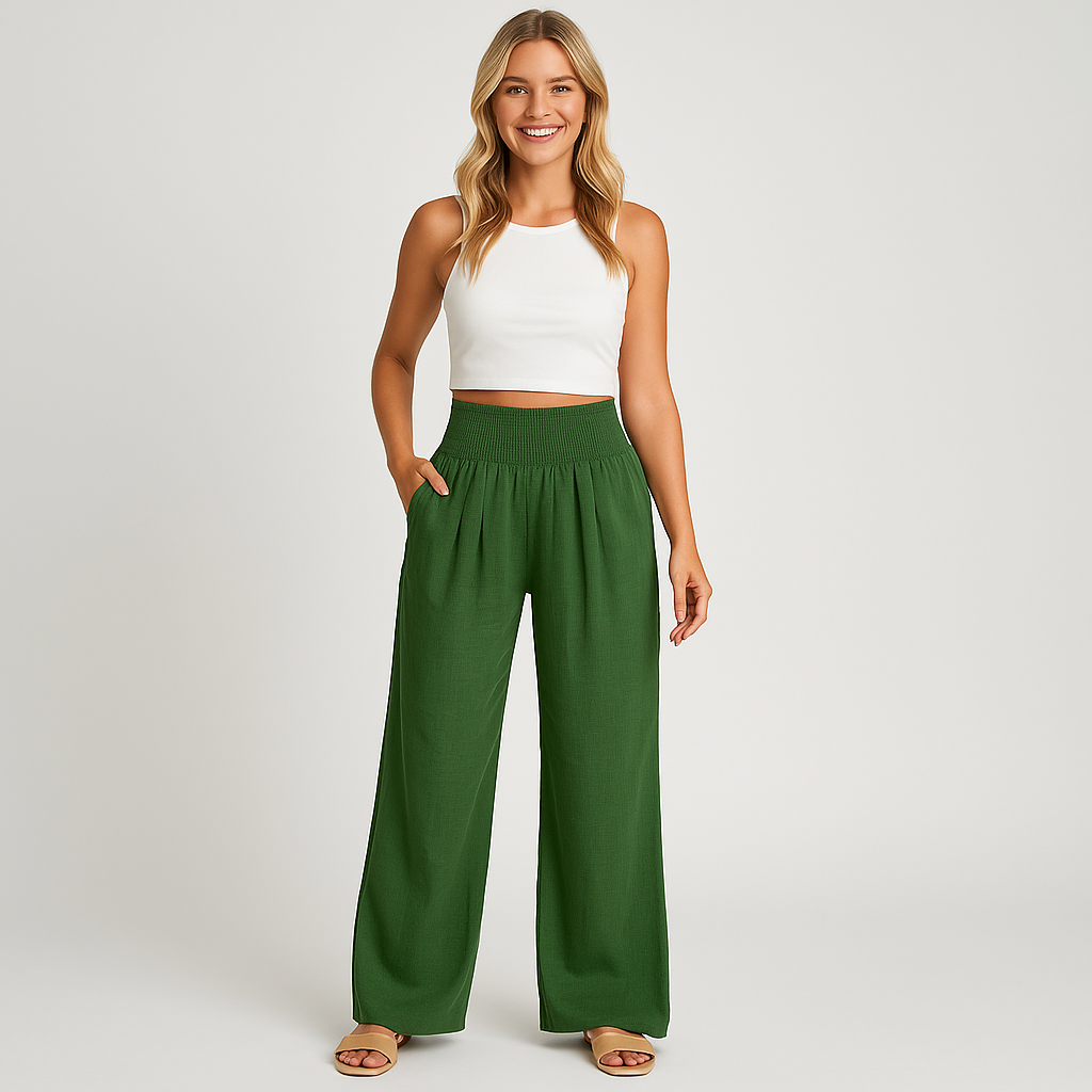 Women's Wide Leg Pants - Flattering Mid-Rise Fit with Functional Pockets