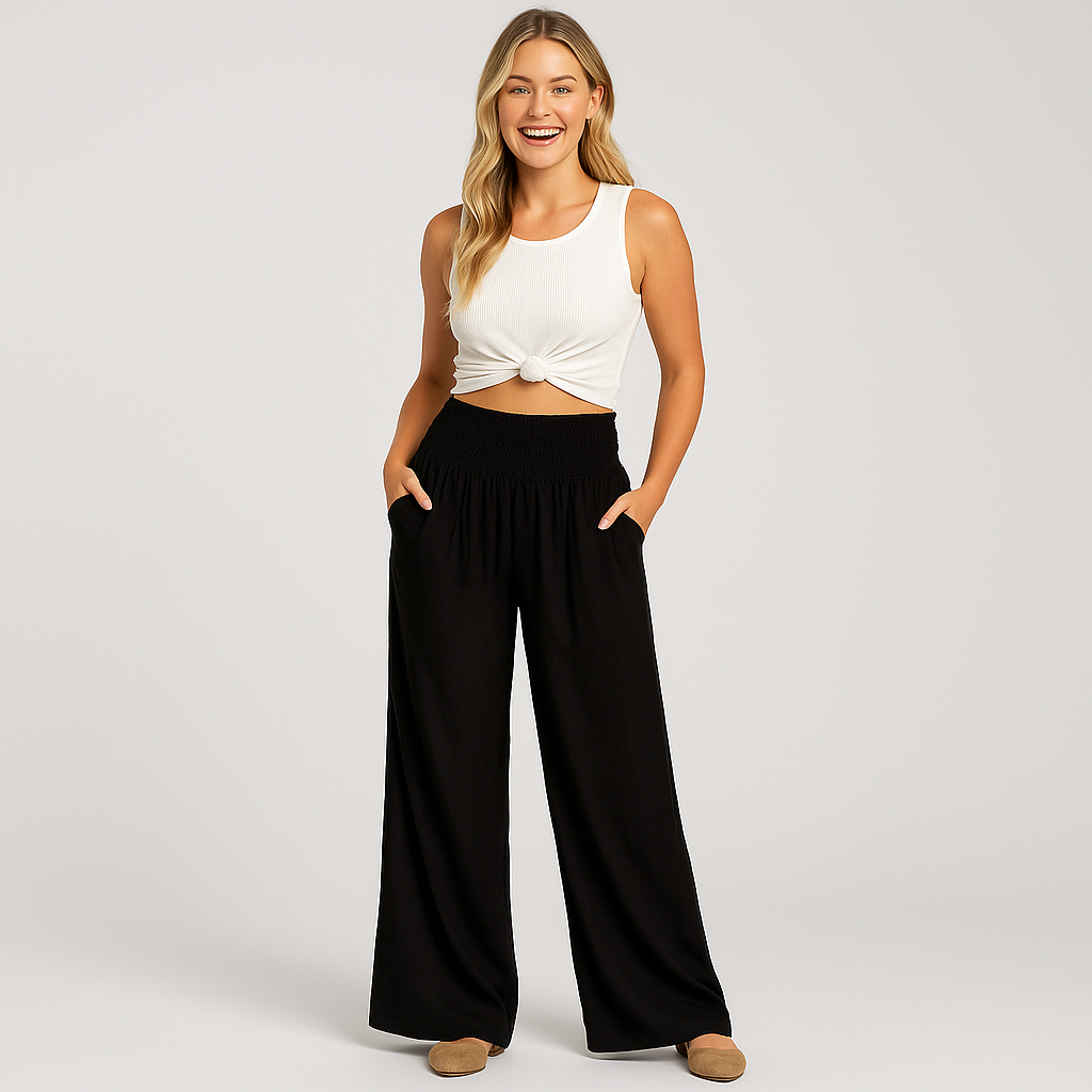 Women's Wide Leg Pants - Flattering Mid-Rise Fit with Functional Pockets