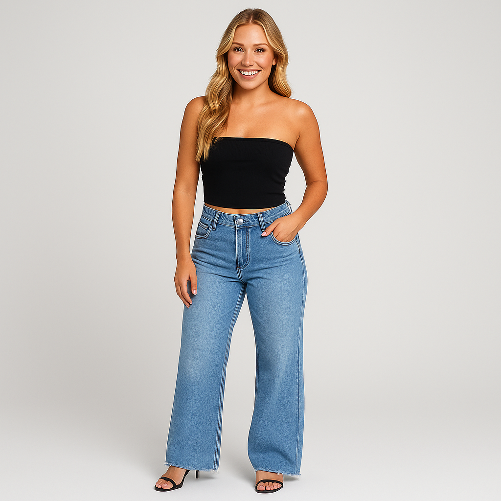 Women's Wide Leg Baggy Jeans with Frayed Detail for Casual Style