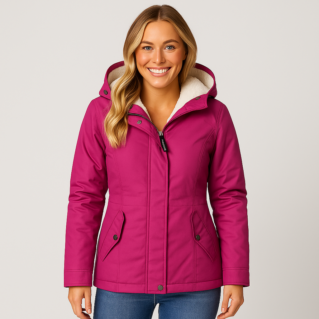 Women's Long Winter Coat - Elegant Warm Wool Puffer Coat for Cold Weather