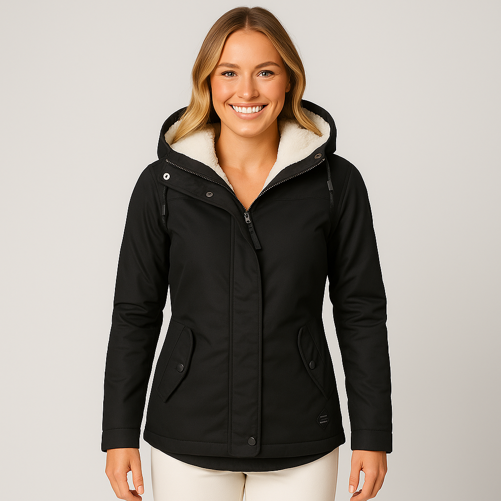 Women's Long Winter Coat - Elegant Warm Wool Puffer Coat for Cold Weather