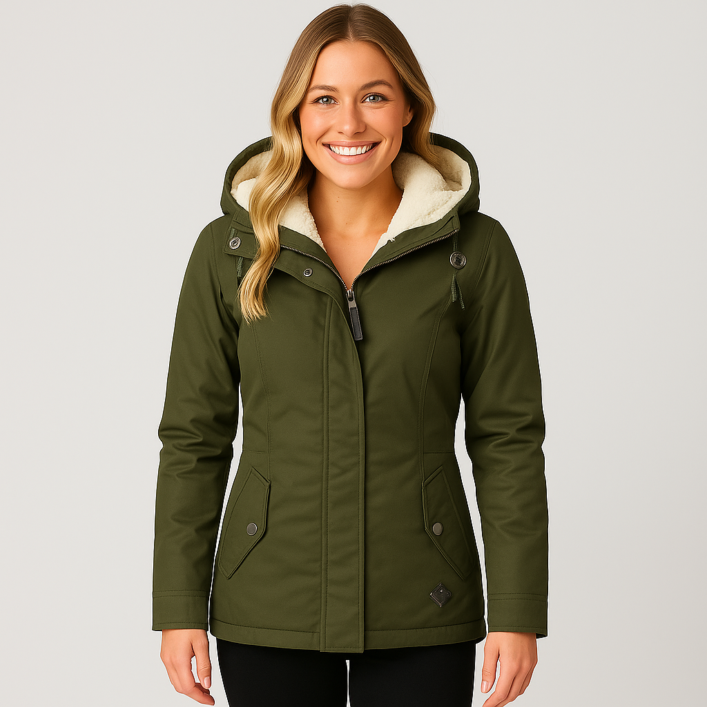 Women's Long Winter Coat - Elegant Warm Wool Puffer Coat for Cold Weather