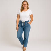 Women's High Waist Drawstring Pants in Light Blue and Dark Blue
