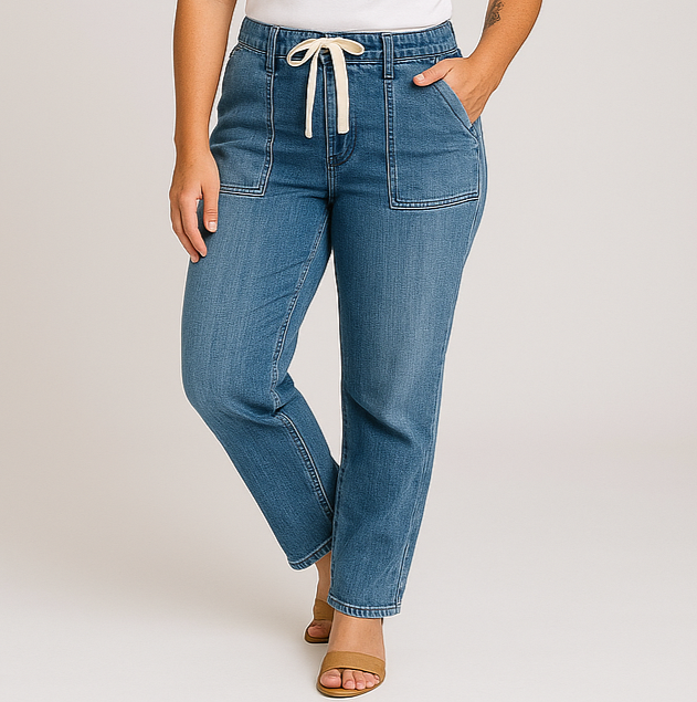 Women's High Waist Drawstring Pants in Light Blue and Dark Blue